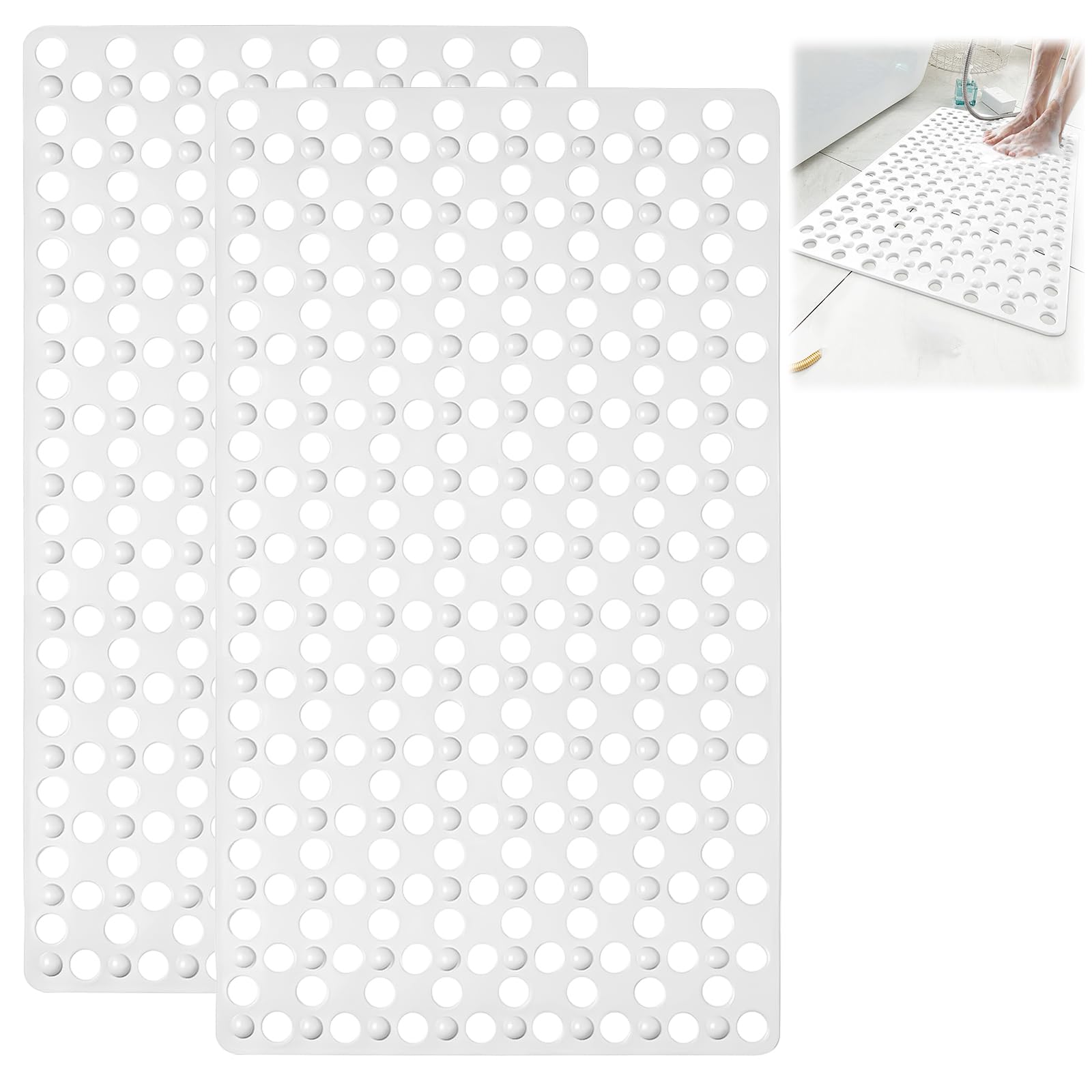 Non-Slip Square Shower Mats | 2-Pack PVC Anti-Mould White