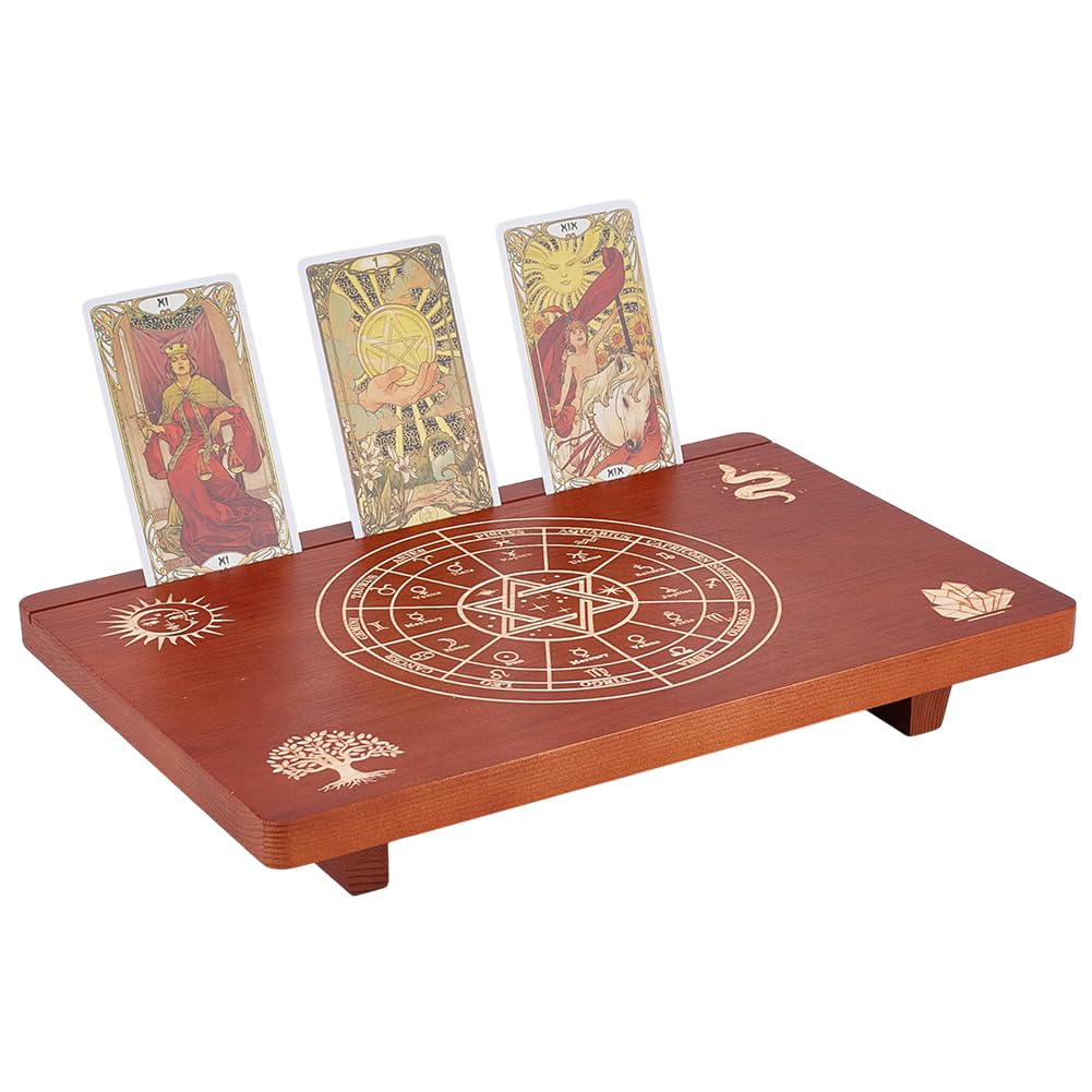 UNICRAFTALE Altar Tables Wooden Small Altar Table 20.3x30.5cm Saddle Brown Meditation Tables Engraved The Twelve Zodiac Rings Tree of Life Pattrns on - image 1