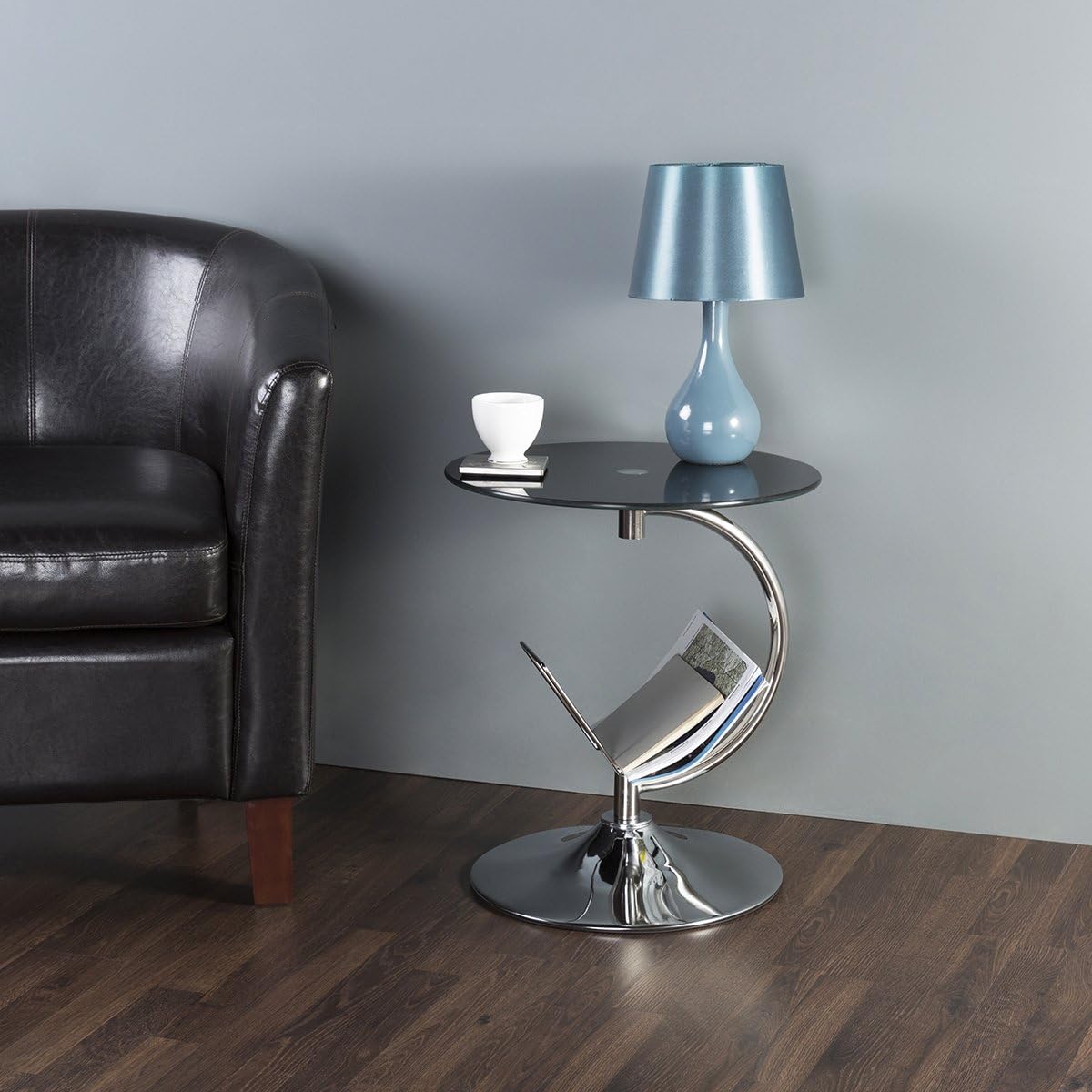 mahara Black Glass Decorative End Table Side Table Coffee Table, Round, 45cm x 45cm, for Living Rooms, Lounges, Study, etc - image 5