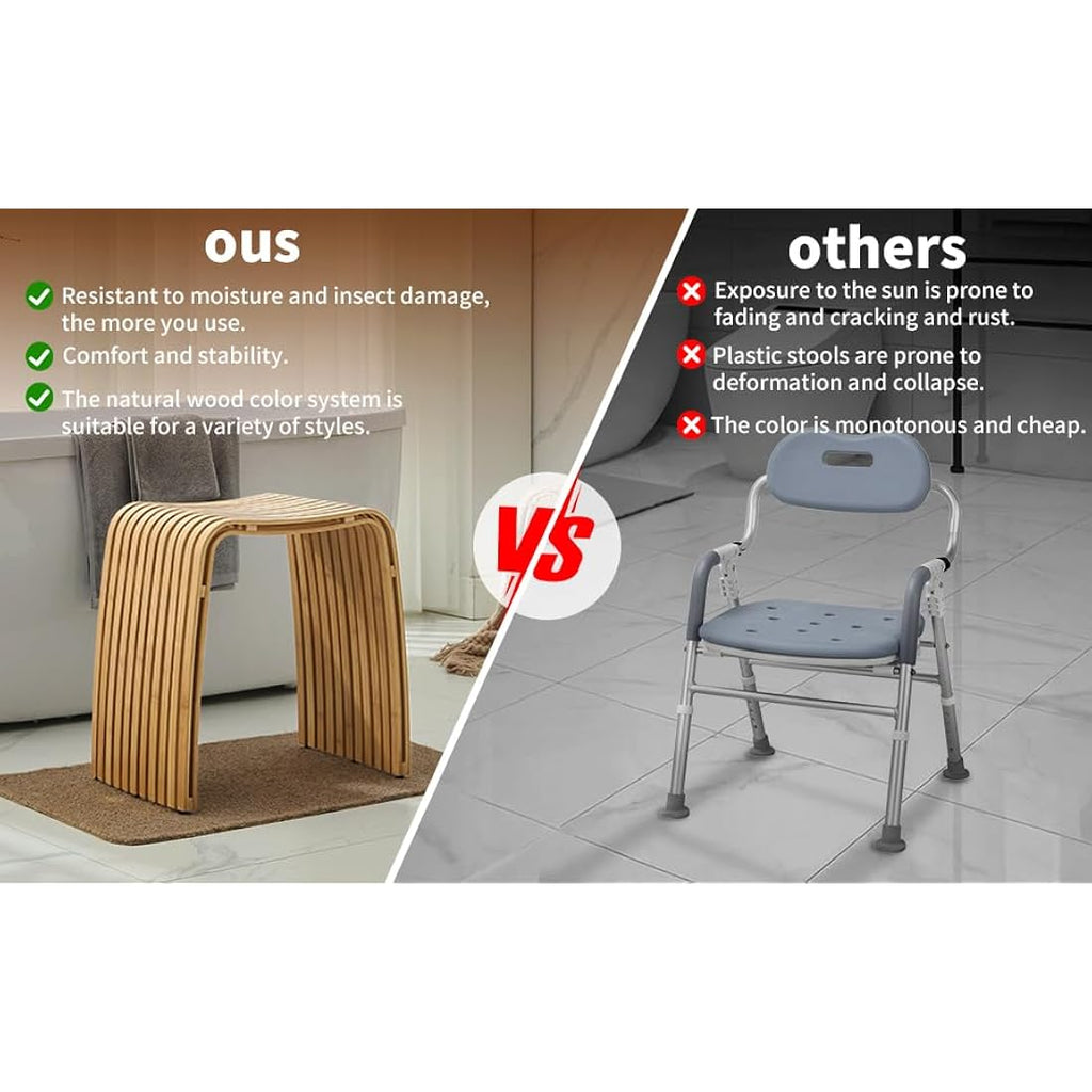 Jolof Store Bamboo Stool – Modern M-Shaped Shoe Bench & Bathroom Seat