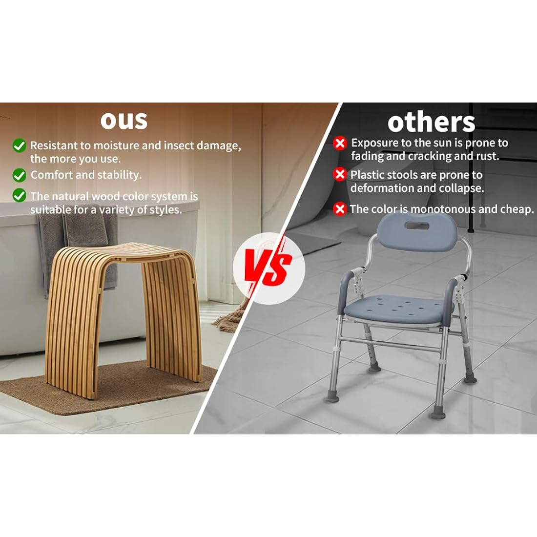 Jolof Store Bamboo Stool – Modern M-Shaped Shoe Bench & Bathroom Seat