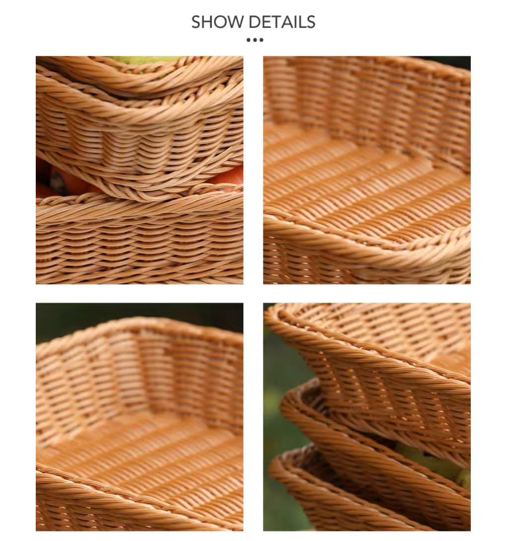 RT&BS 2Pcs Large Wicker Bread Basket Rectangular, Wicker Fruit Basket, Display Baskets for Vegetable, Imitation Rattan Tray - image 5