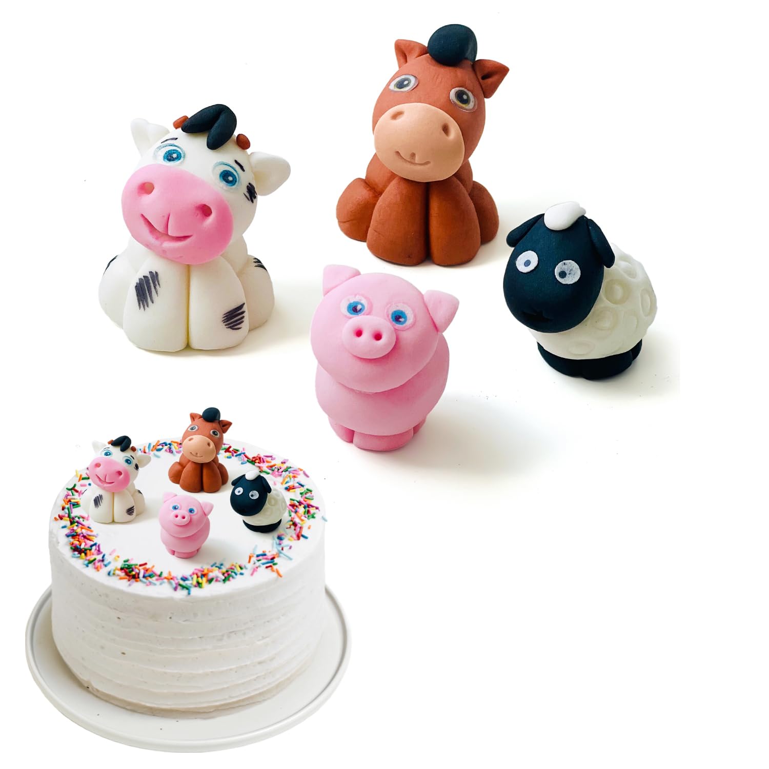 Edible Farm Animal Cake Toppers – Handmade Fondant (4 Pc)
