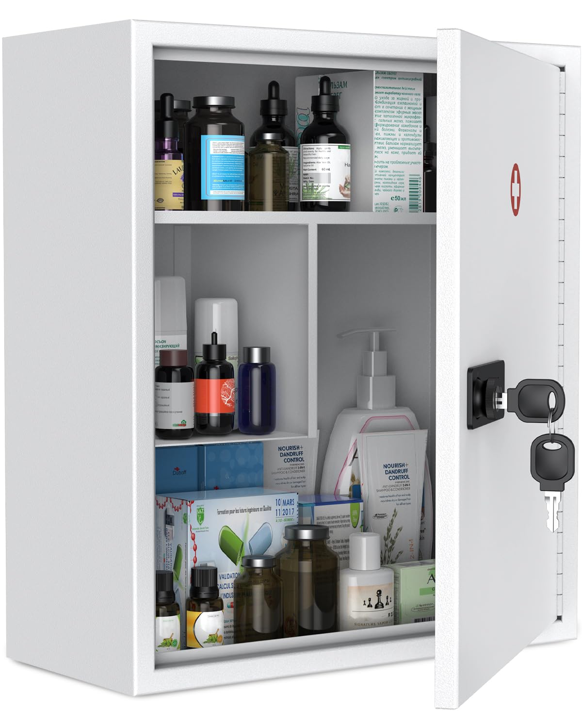 Uniclife Wall Mount Medicine Cabinet | Locking Steel First Aid Box, White