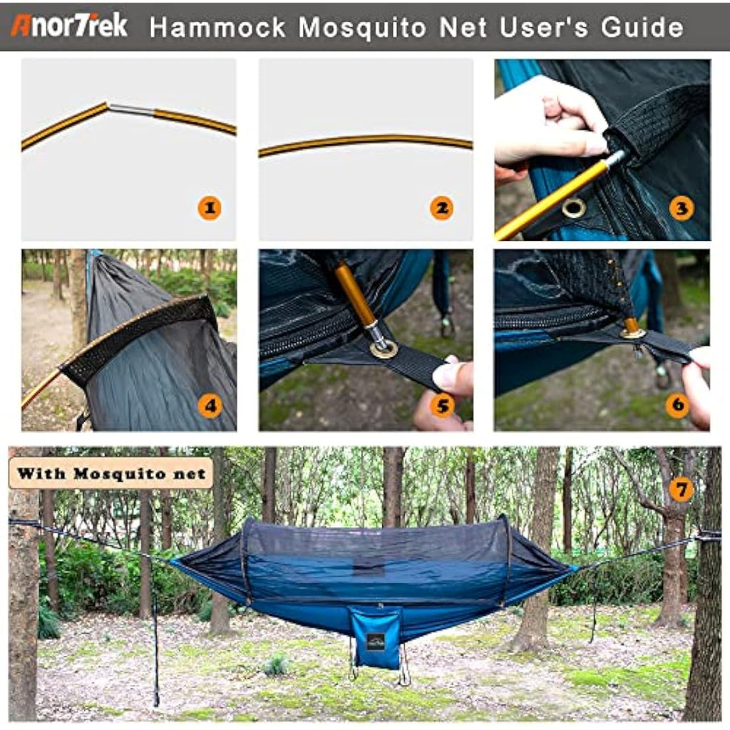 AnorTrek Double Camping Hammock with Mosquito Net & Rain Fly – Green