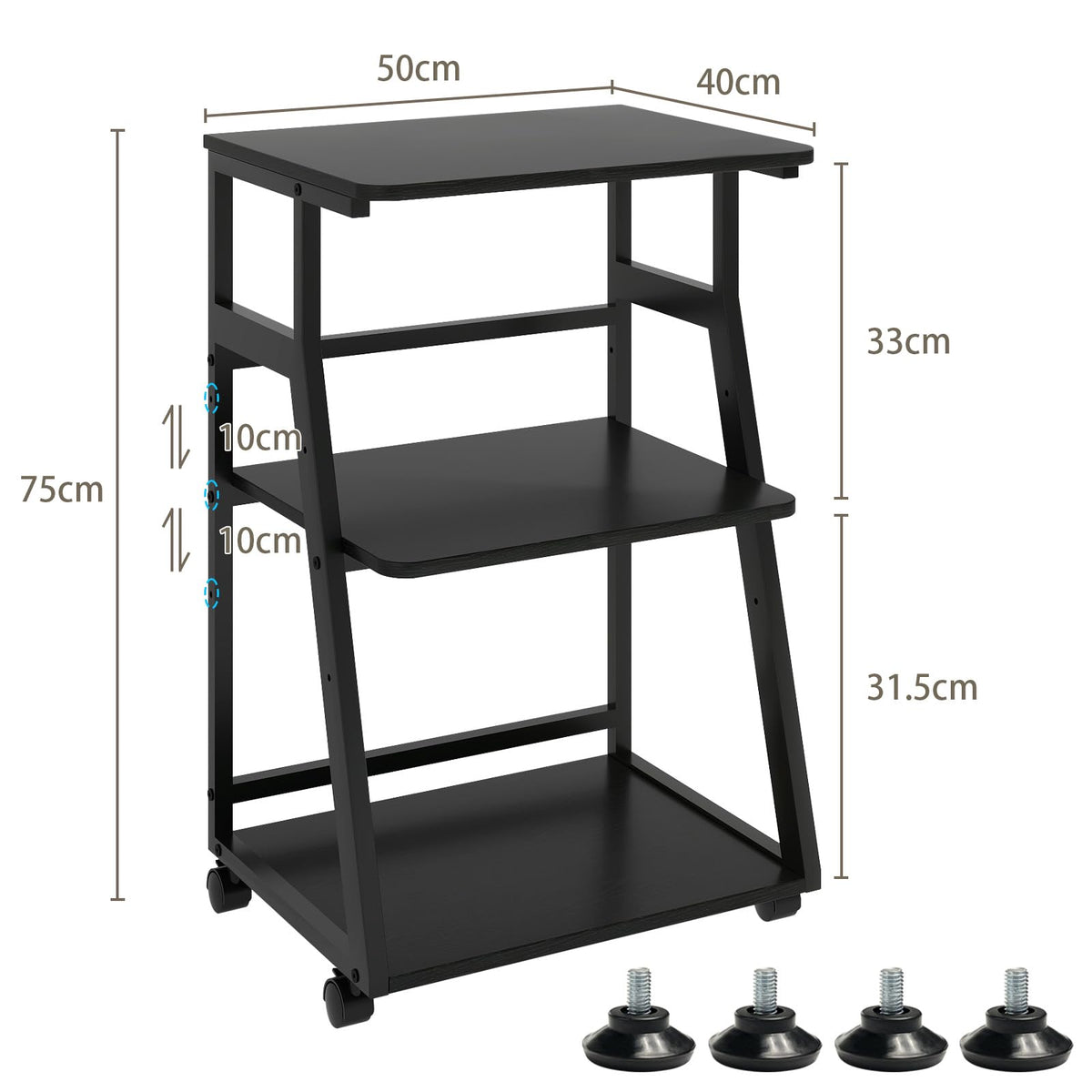 PUNCIA 50x40x75cm Printer Stand, 3 Tier Printer Table with Storage