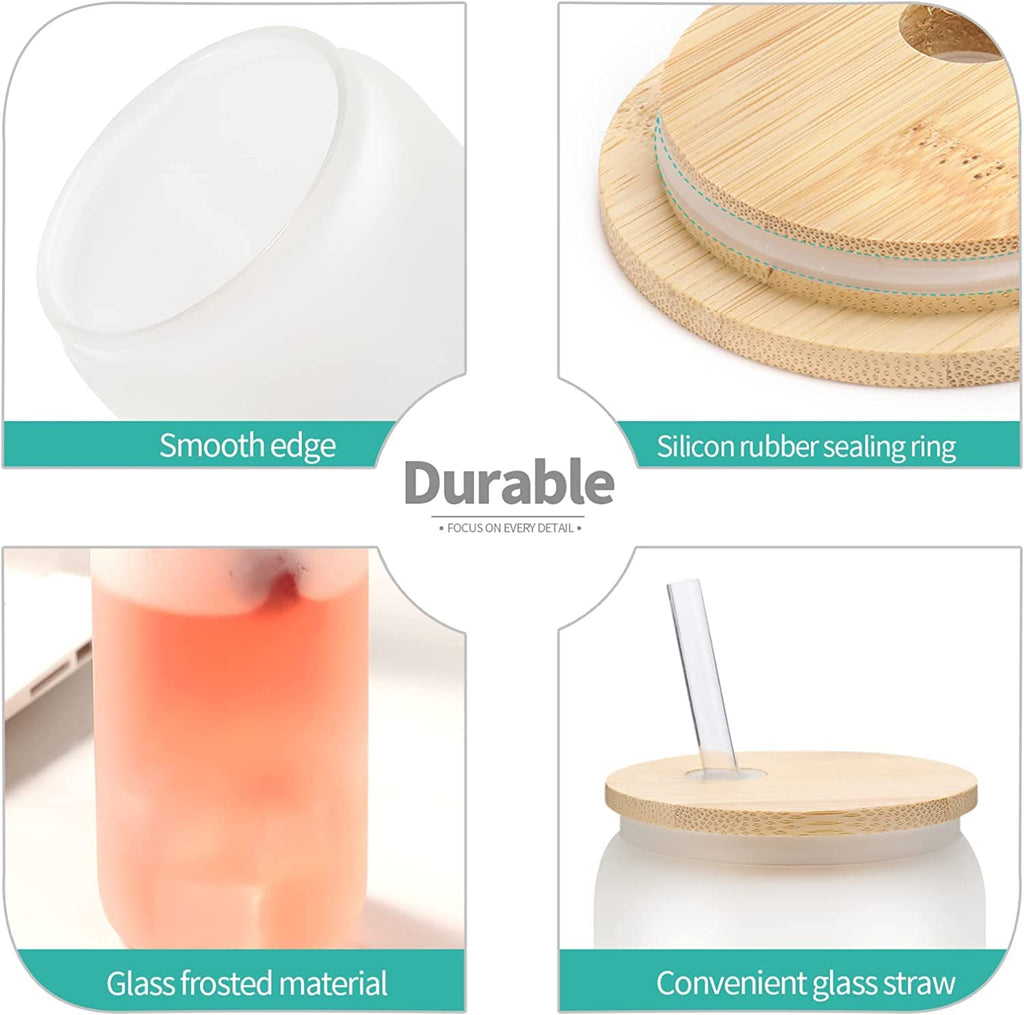 LATERN 8Pcs Frosted Sublimation Glass Cans | 18oz Tumblers with Bamboo Lids
