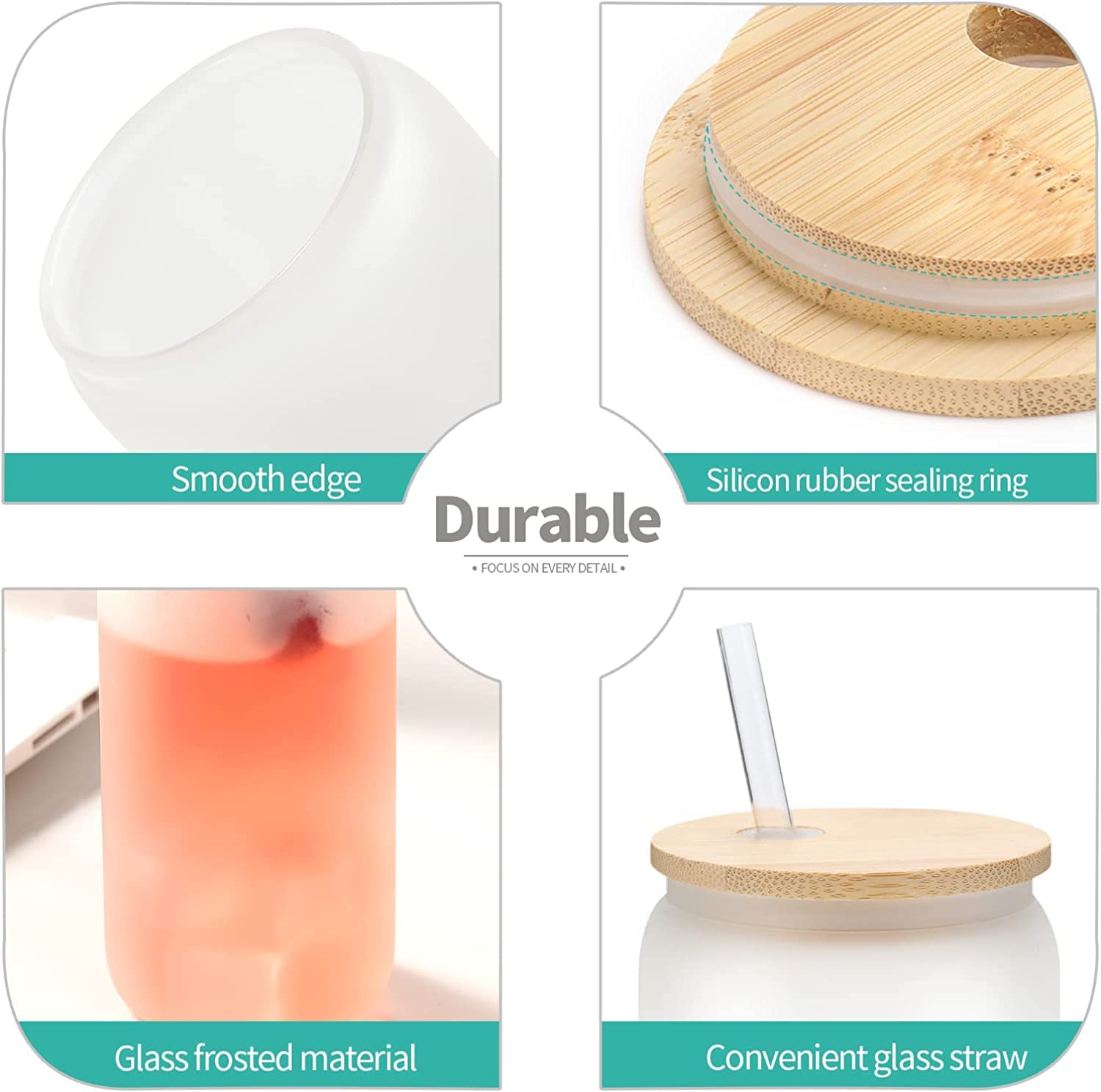 LATERN 8Pcs Frosted Sublimation Glass Cans | 18oz Tumblers with Bamboo Lids
