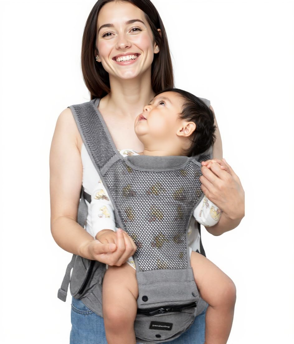 Pandanling 6-in-1 Ergonomic Baby Carrier with Hip Seat – Grey