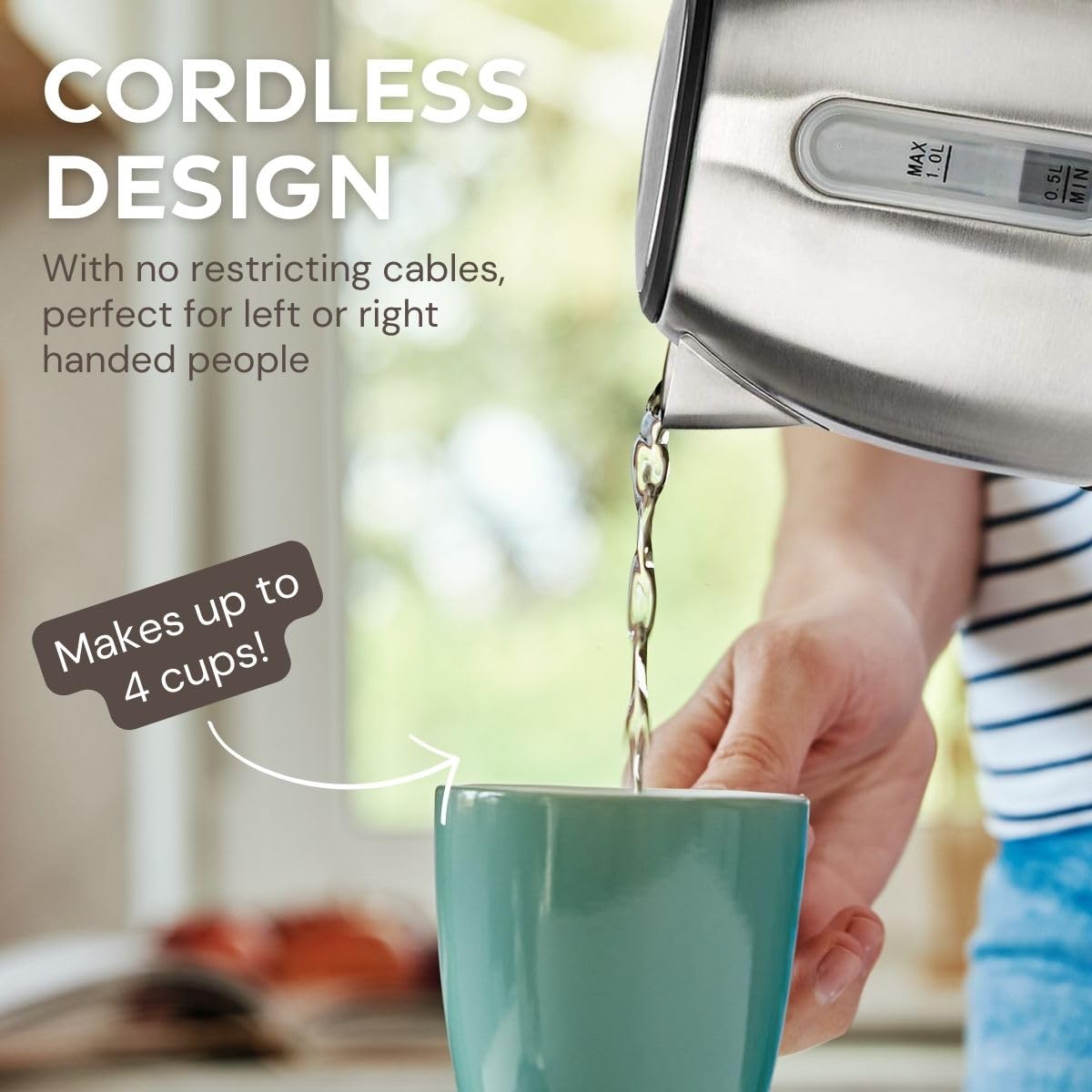 Ex-Pro Electric Kettle – 1.0L Stainless Steel Cordless Jug, 2150W