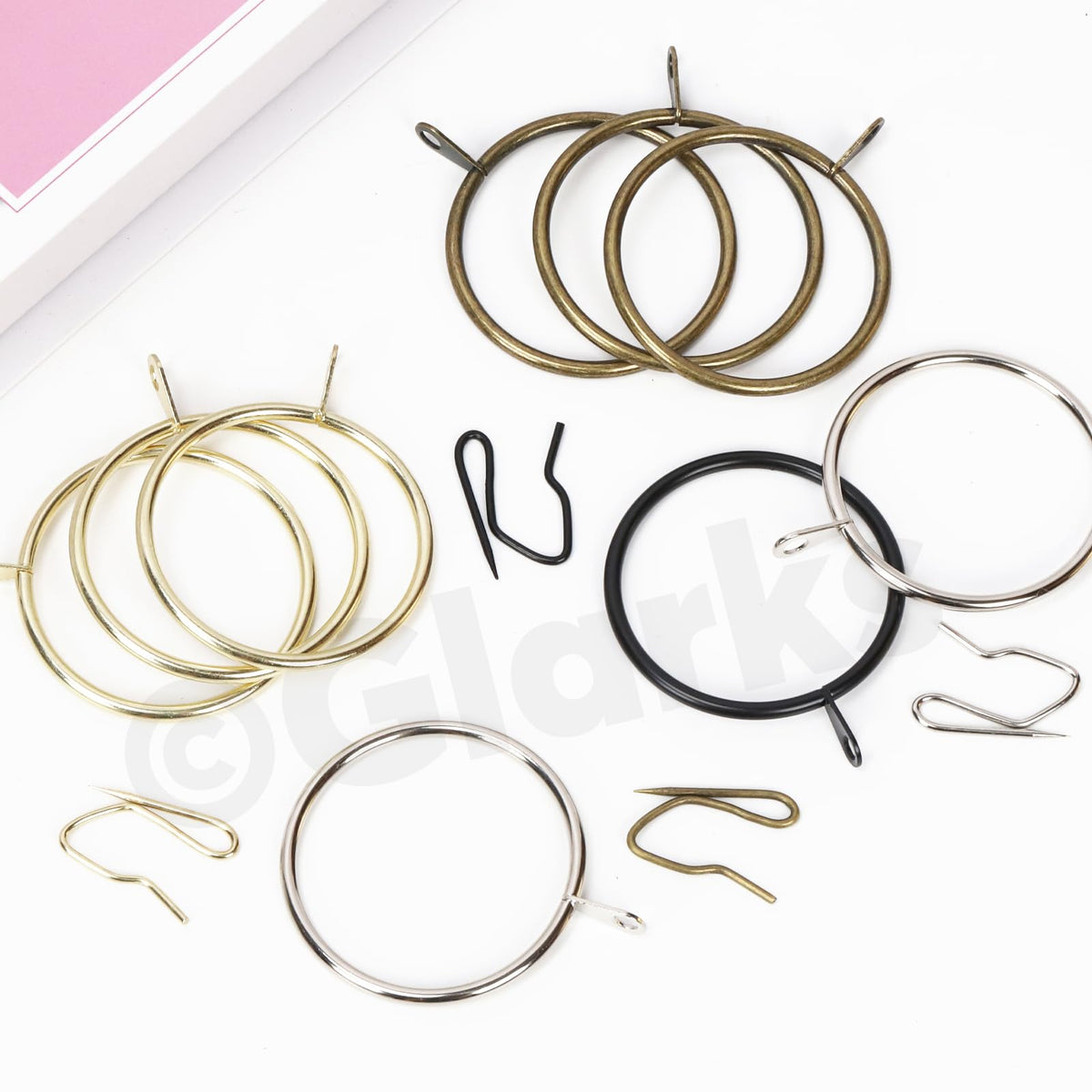 Glarks 30 Sets 50mm/2inch Verdigris Metal Drapery Curtain Hanging Rings Set, includes 30pcs Curtain Rings and 30pcs Drapery Pin Hooks - image 5