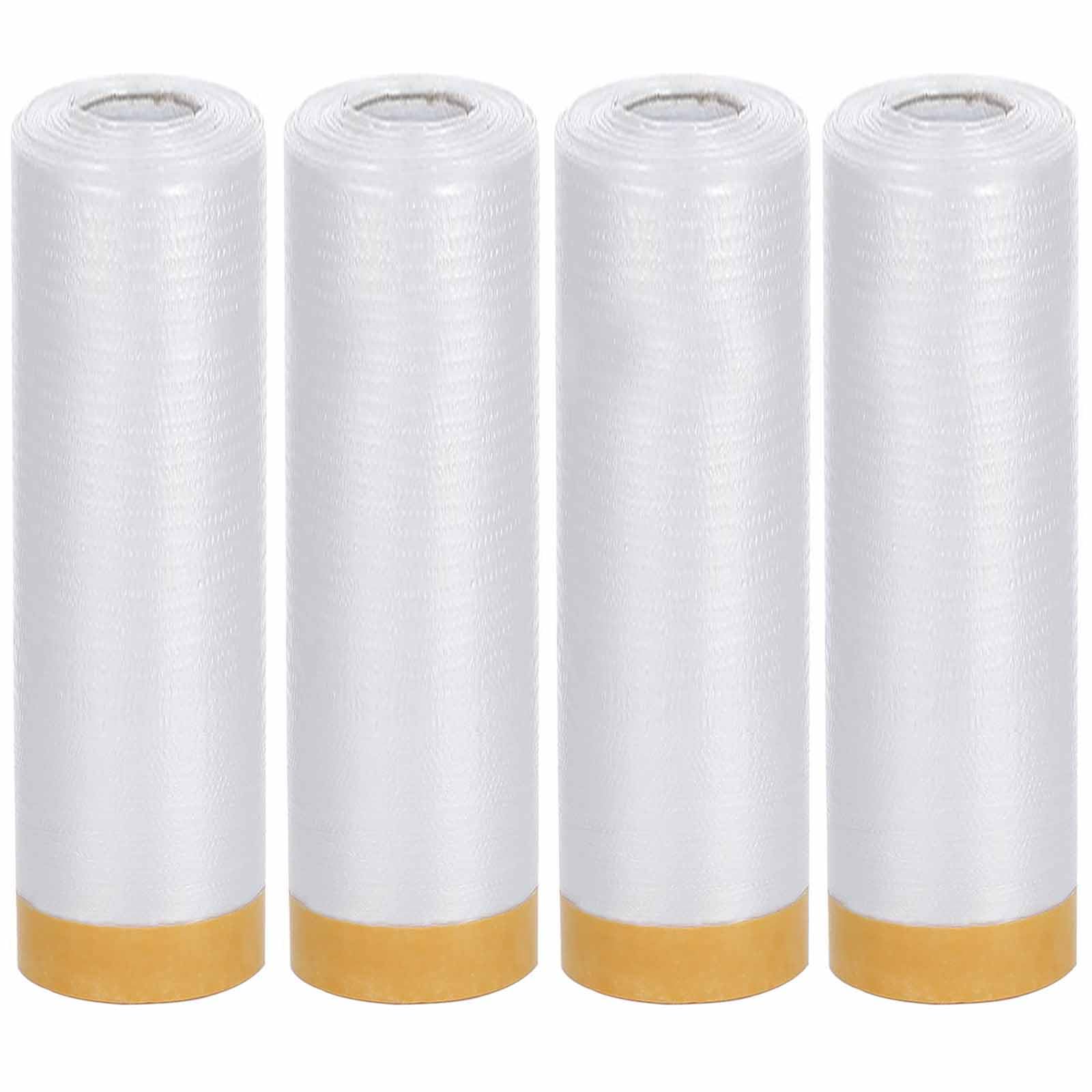 HRJZF Pre-Taped Masking Film - 4 Rolls 2.4M x 20M Plastic Dust Sheets