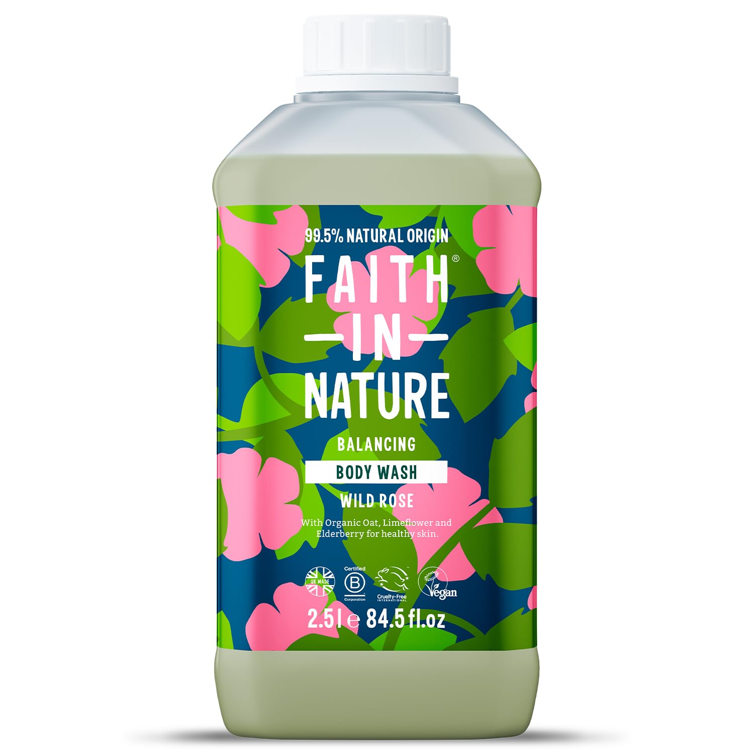Faith In Nature Wild Rose Body Wash - Natural Vegan Shower Gel 2.5L Refill