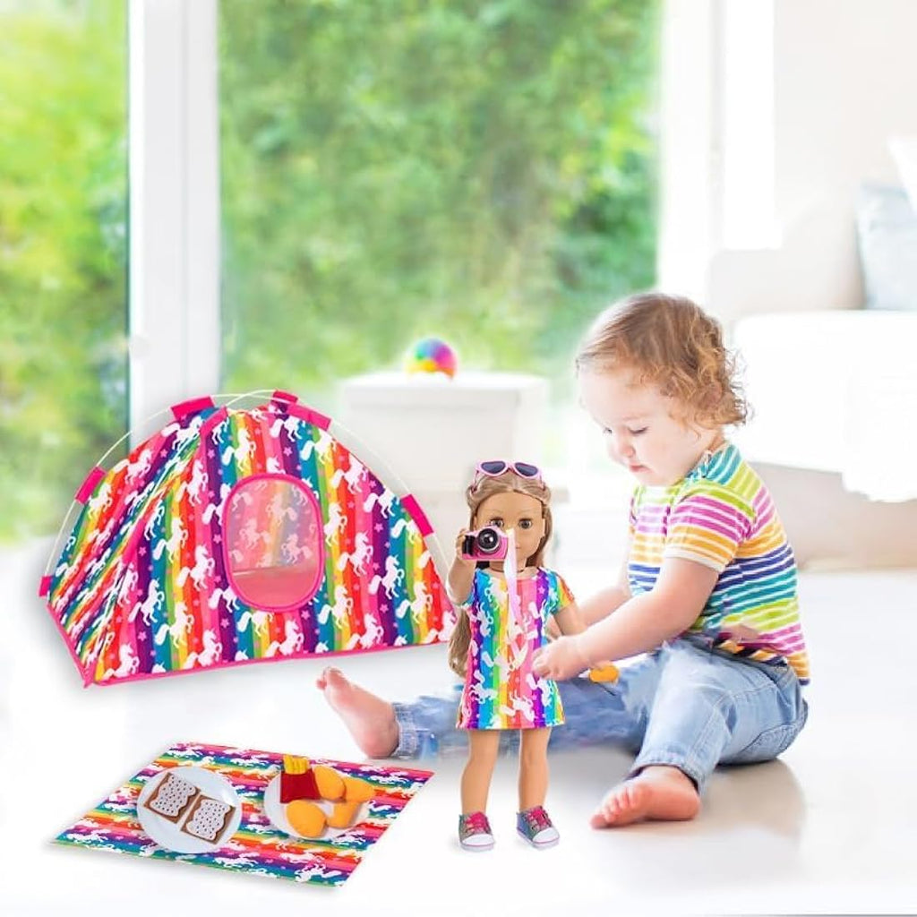 18 Inch Doll Camping Tent Set – Unicorn Playset & Accessories