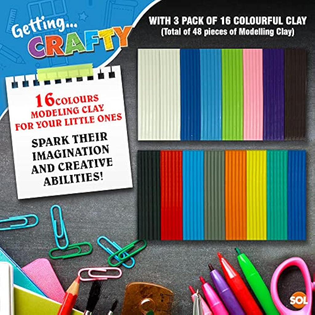 SOL Modelling Clay 3pk – 16 Assorted Colours Soft Clay Kit for Kids