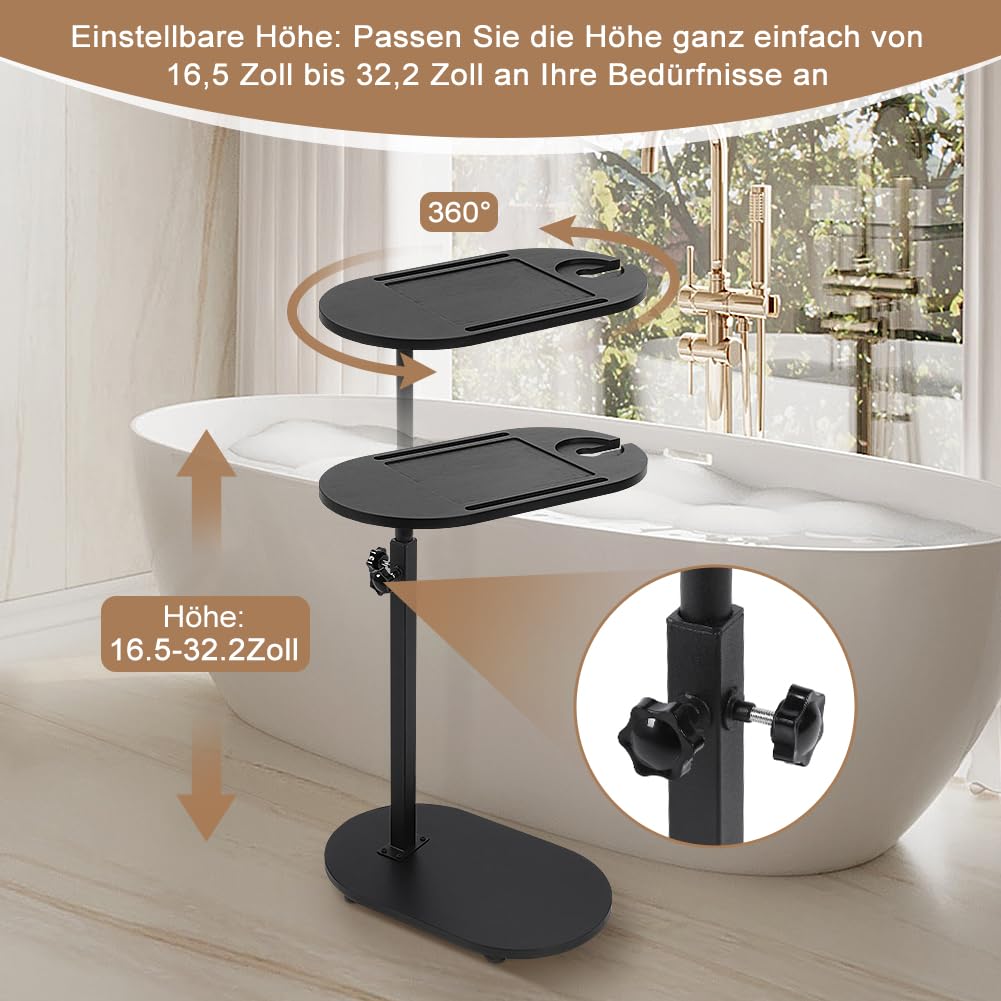 C Shaped End Table with Adjustable Height and Rotating Top - image 3