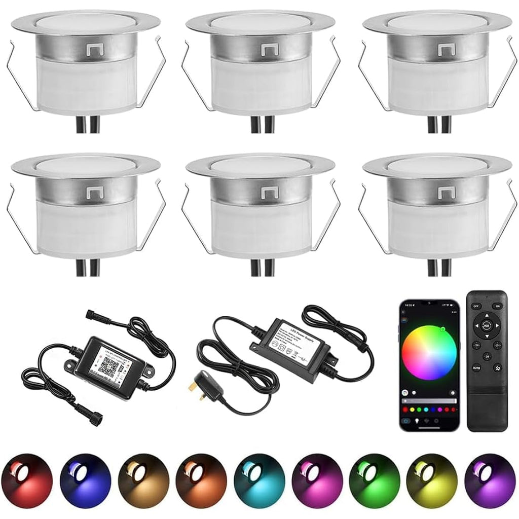 GEYUEYA RGB LED Decking Lights – WiFi Smart IP67 Waterproof Lamps (6 Pack)