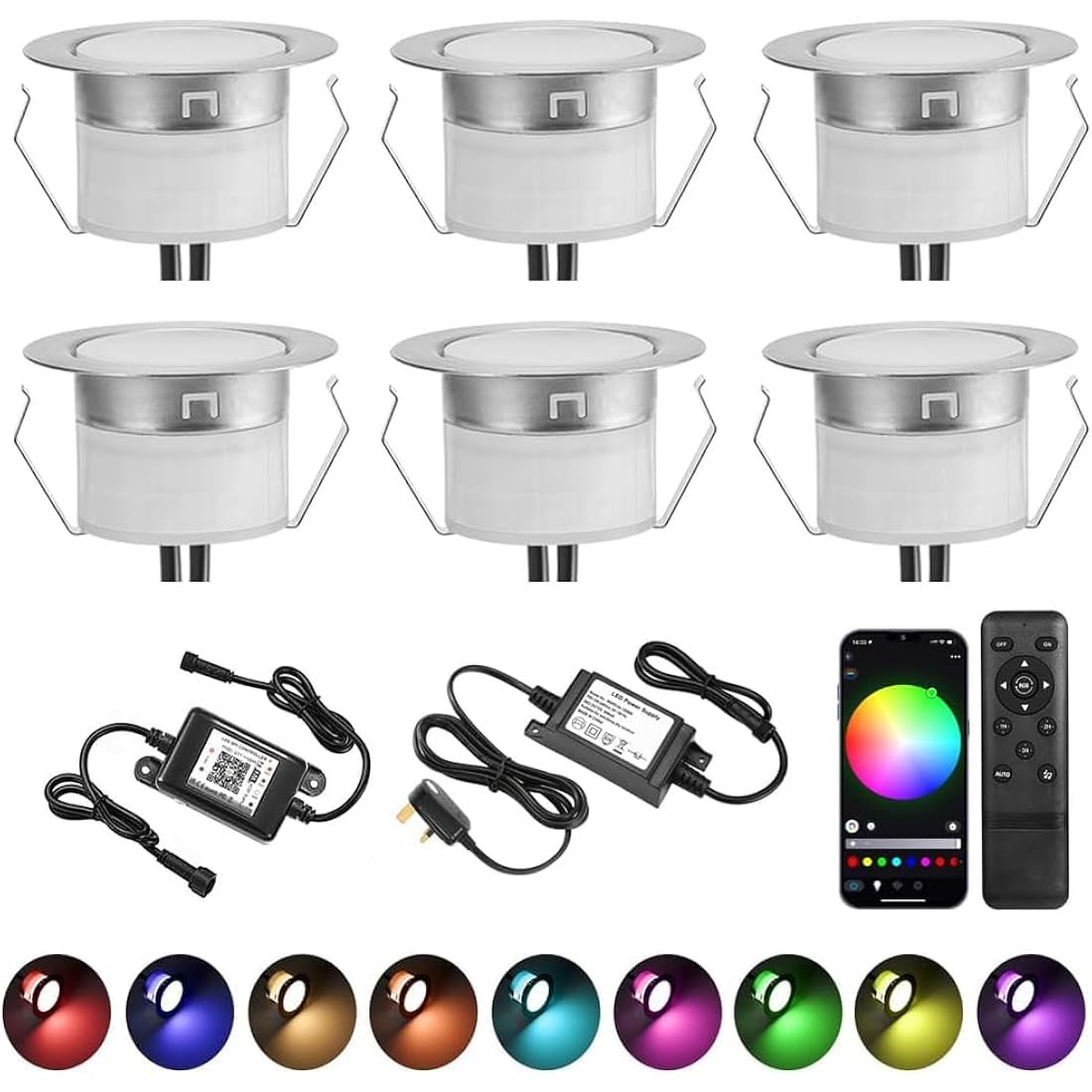 GEYUEYA RGB LED Decking Lights – WiFi Smart IP67 Waterproof Lamps (6 Pack)