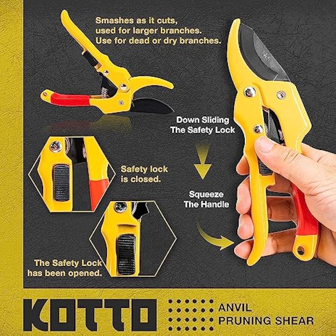 KOTTO Stainless Steel Pruning Shears – Heavy Duty Garden Secateurs