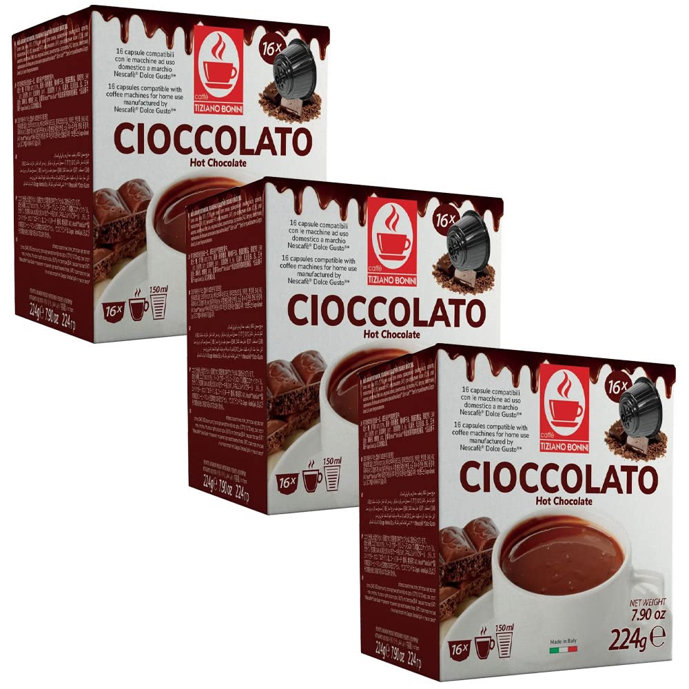 Tiziano Bonini Hot Chocolate Pods - Dolce Gusto Compatible (48 Capsules)