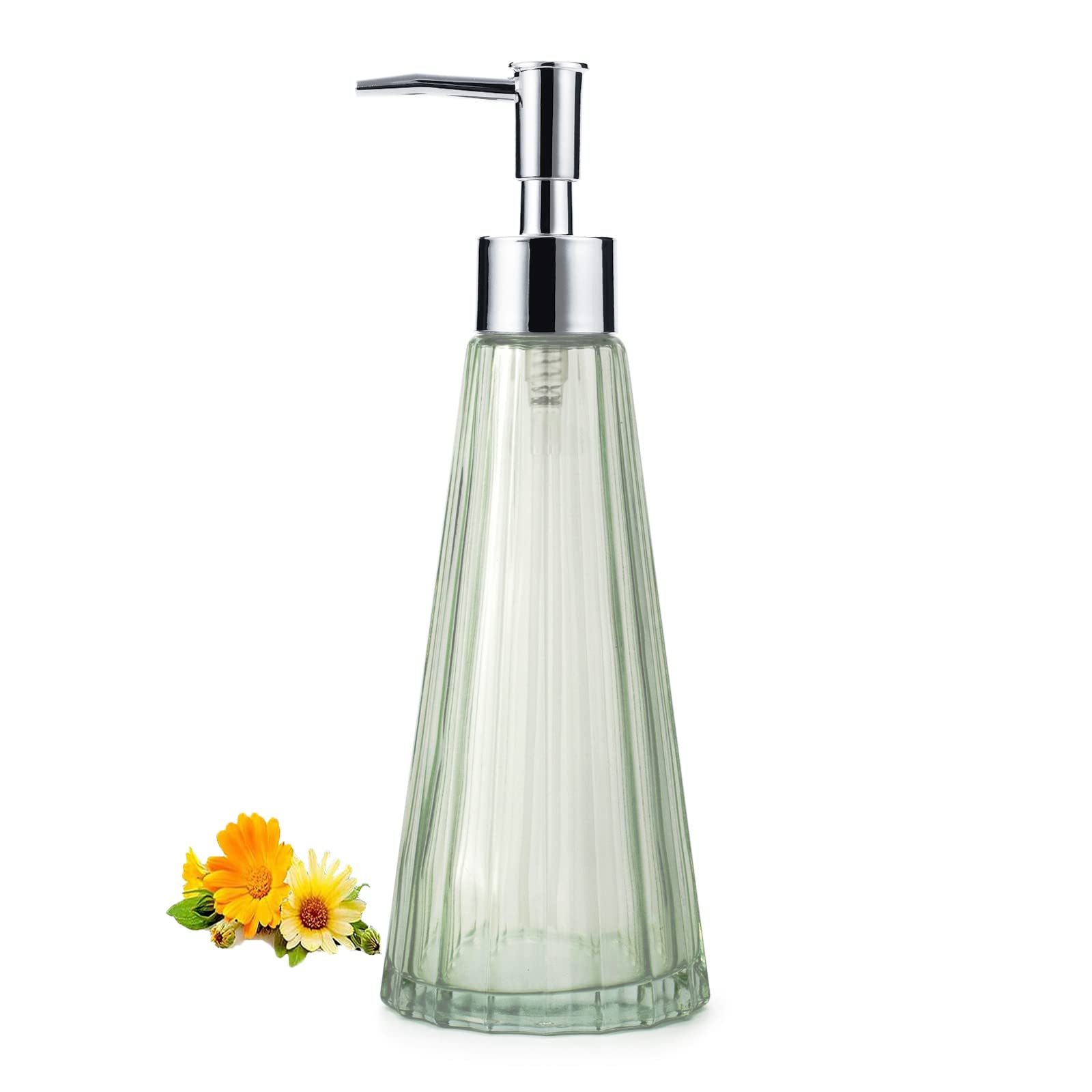 Glass Hand Soap Dispenser | 10oz Green Vertical Stripe