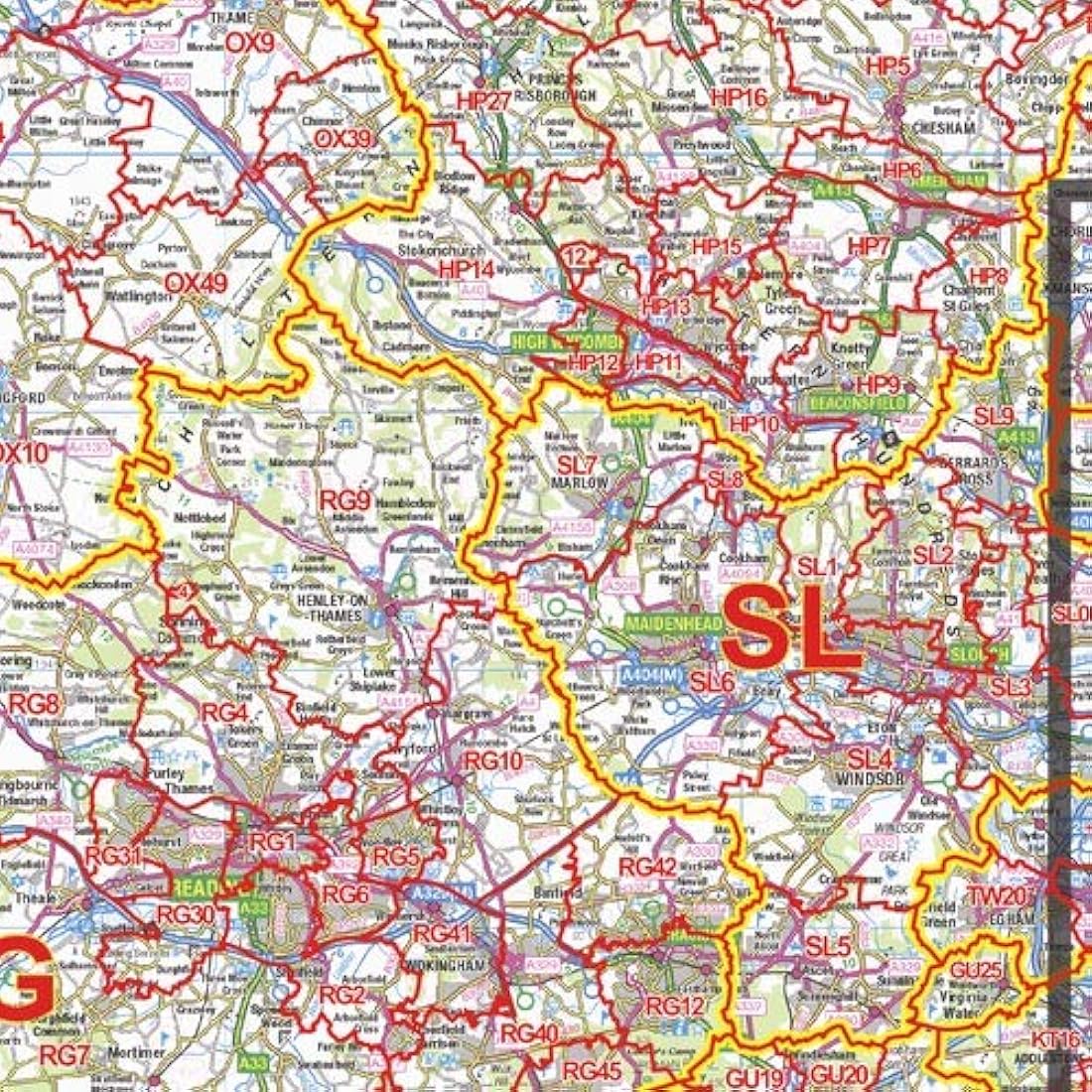 South East England Postcode District Wall Map |  Laminated