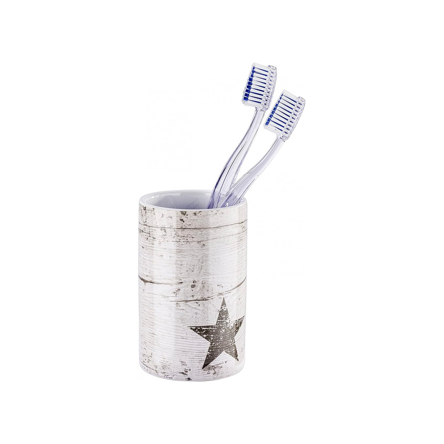 Ceramic Toothbrush Holder – Round Taupe Bathroom Organizer
