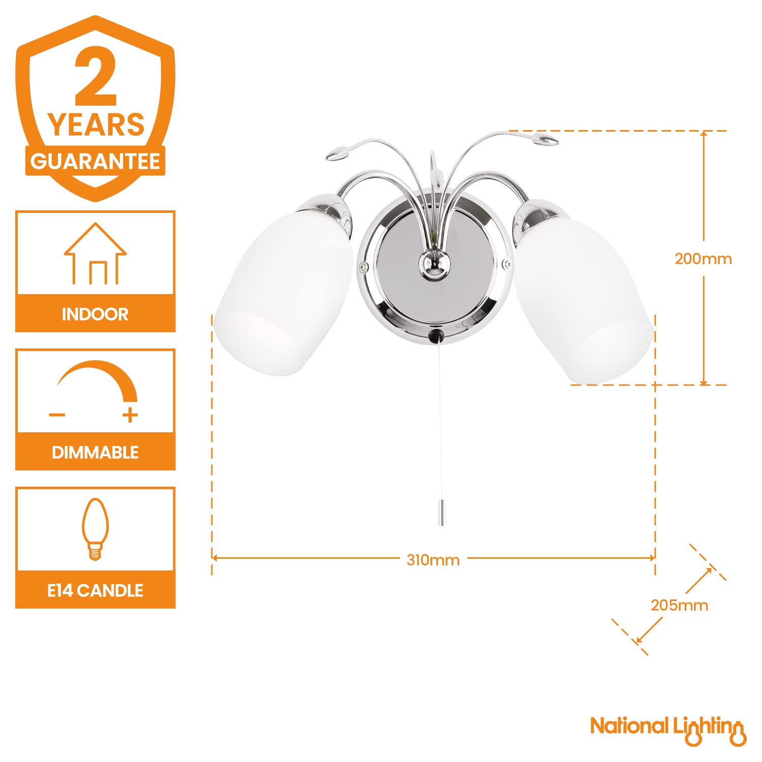 Albert Dimmable Twin Wall Sconce – Chrome Opal Glass LED Light