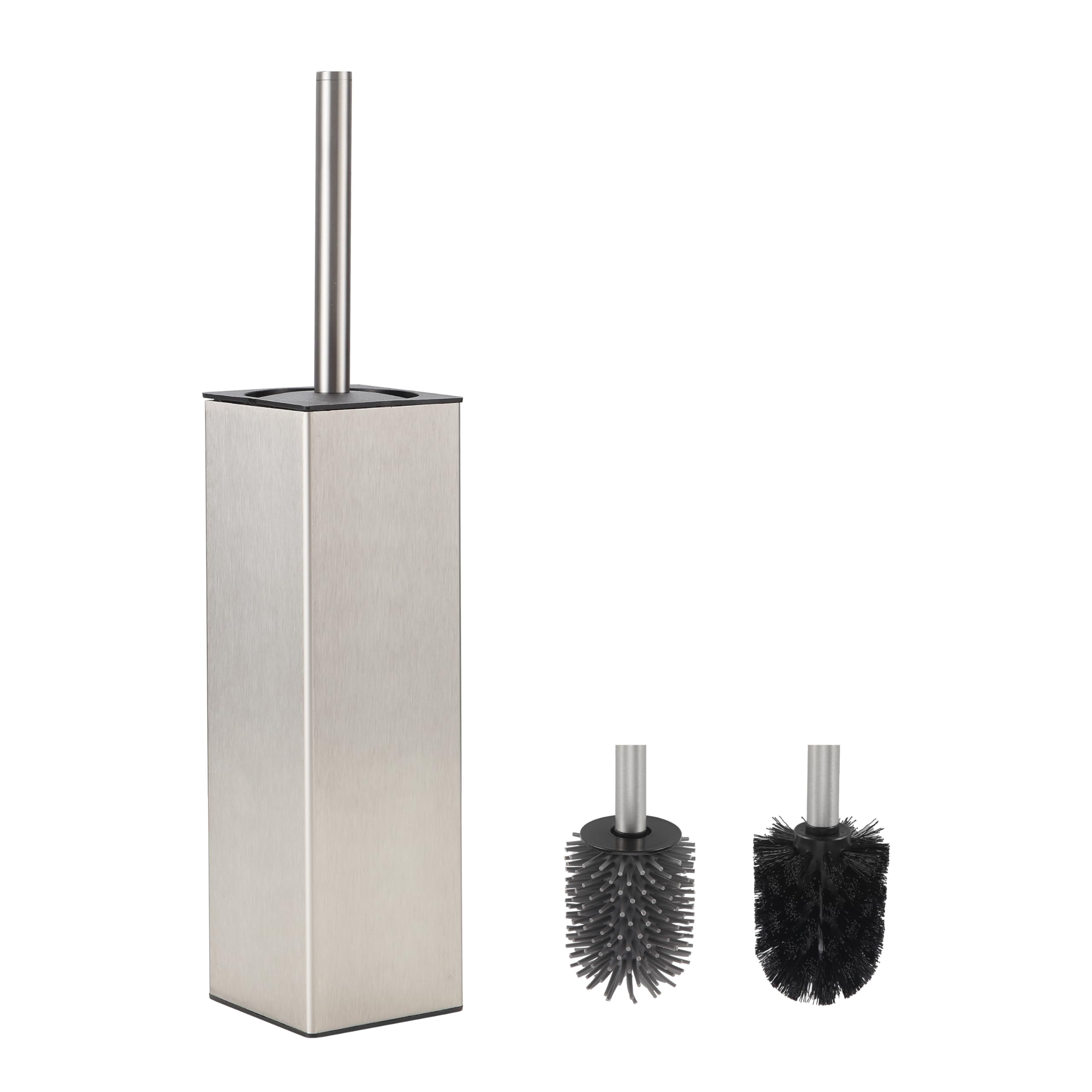 BVL Square Toilet Brush and Holder | Rustproof Aluminum with 2 Brush Heads