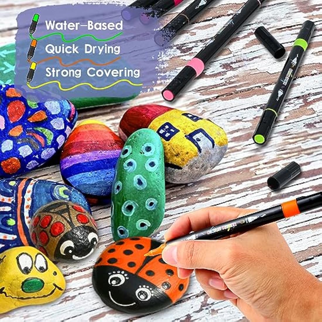 60 Colors Dual Tip Acrylic Paint Pens for Rock Painting