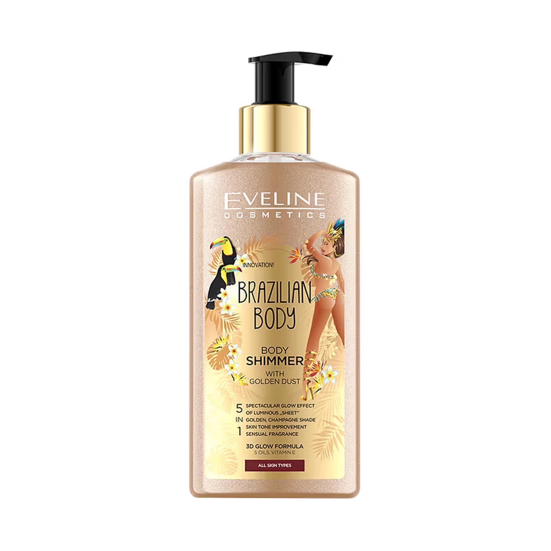 Eveline Brazilian Body Shimmer Oil – Hydrating Gold Glitter Illuminator