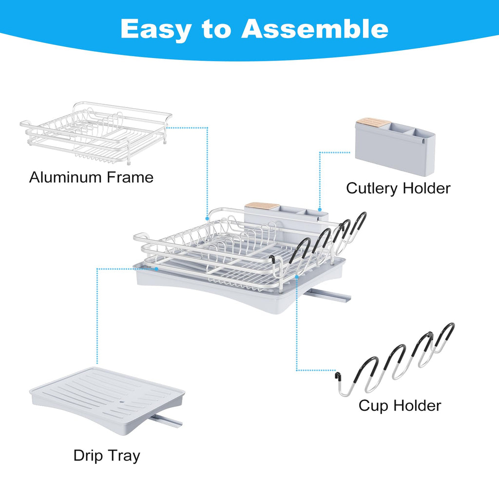 BRIAN & DANY Aluminum Dish Drying Rack | Rustproof Drainer with 360° Spout