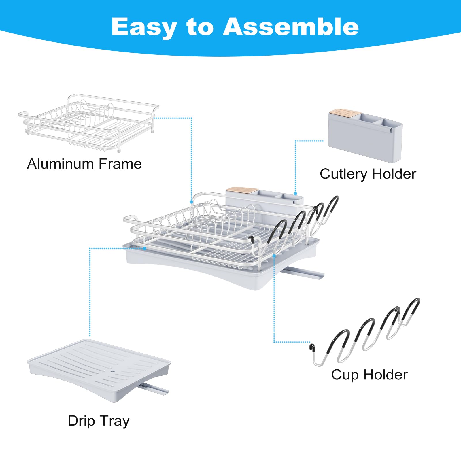 BRIAN & DANY Aluminum Dish Drying Rack | Rustproof Drainer with 360° Spout