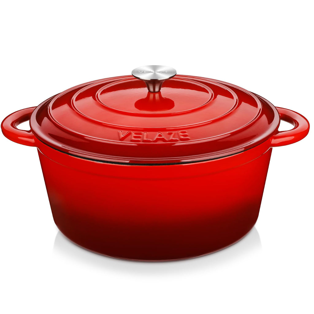 Velaze Enameled Cast Iron Dutch Oven – 7.5L Round Casserole Dish, Red