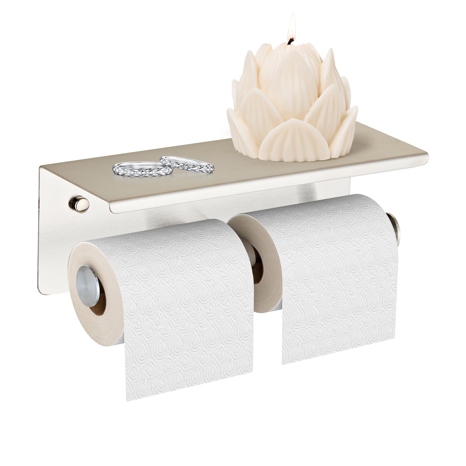 Double Toilet Paper Holder with Phone Shelf | Brushed SUS 304