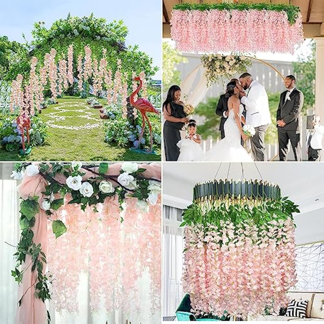 Jolof Store Artificial Wisteria Flower Garlands - 12 Pack Pink Silk Vine