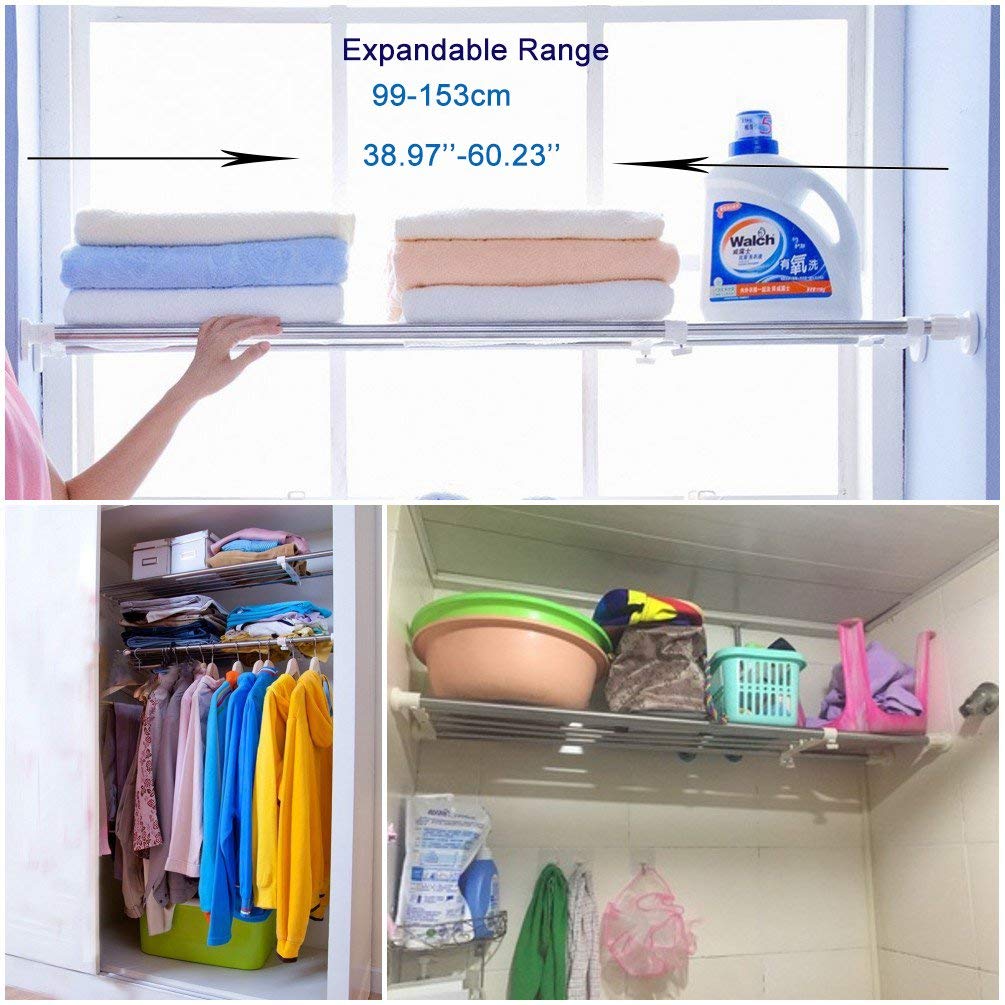 BAOYOUNI Expandable Tension Shelf | Adjustable Wardrobe Storage Rack