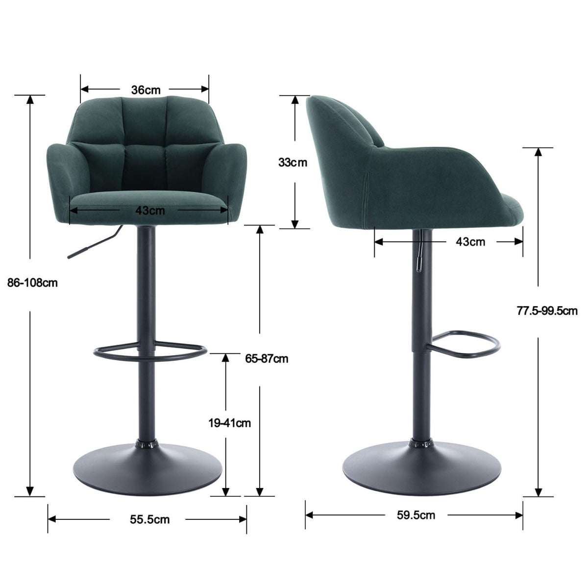Ya-Home Bar Stools Set of 2 Breakfast Kitchen Stools with Backrest, Green - image 2