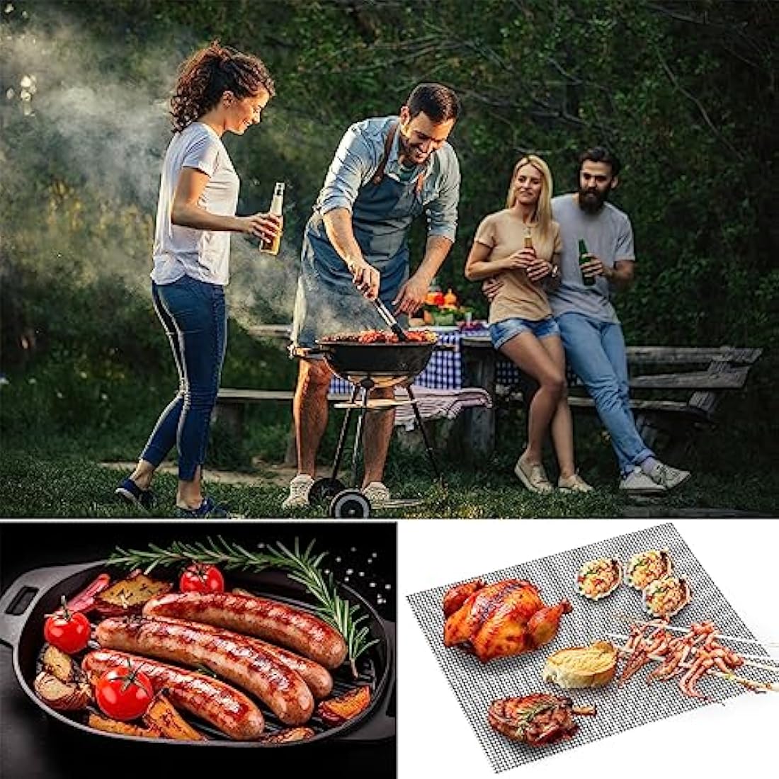 GWHOLE Non-Stick BBQ Grill Mats – 4Pcs Reusable Heat Resistant Sheets