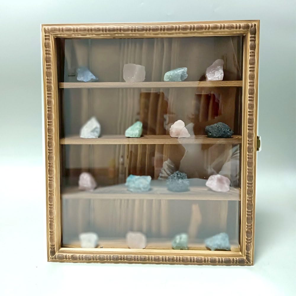 Wood Rock Display Case | 4-Tier Crystal & Fossil Storage Box
