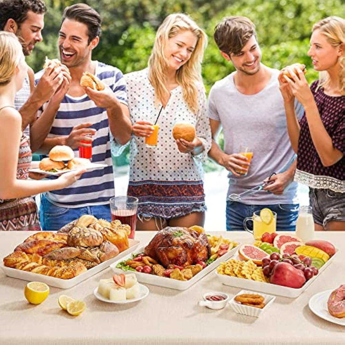 Lifewit White Plastic Serving Trays - 6 Pack Reusable Party Food Platters