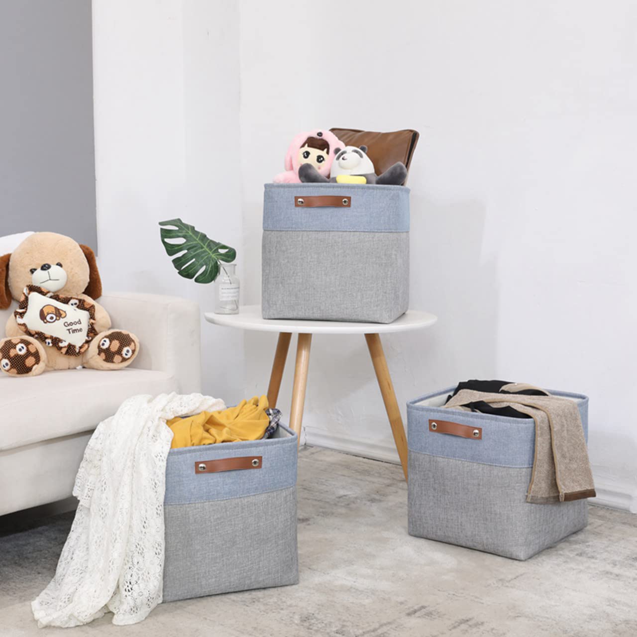 Mangata Fabric Storage Cubes for Kallax – Set of 4 Foldable Bins, Grey Blue