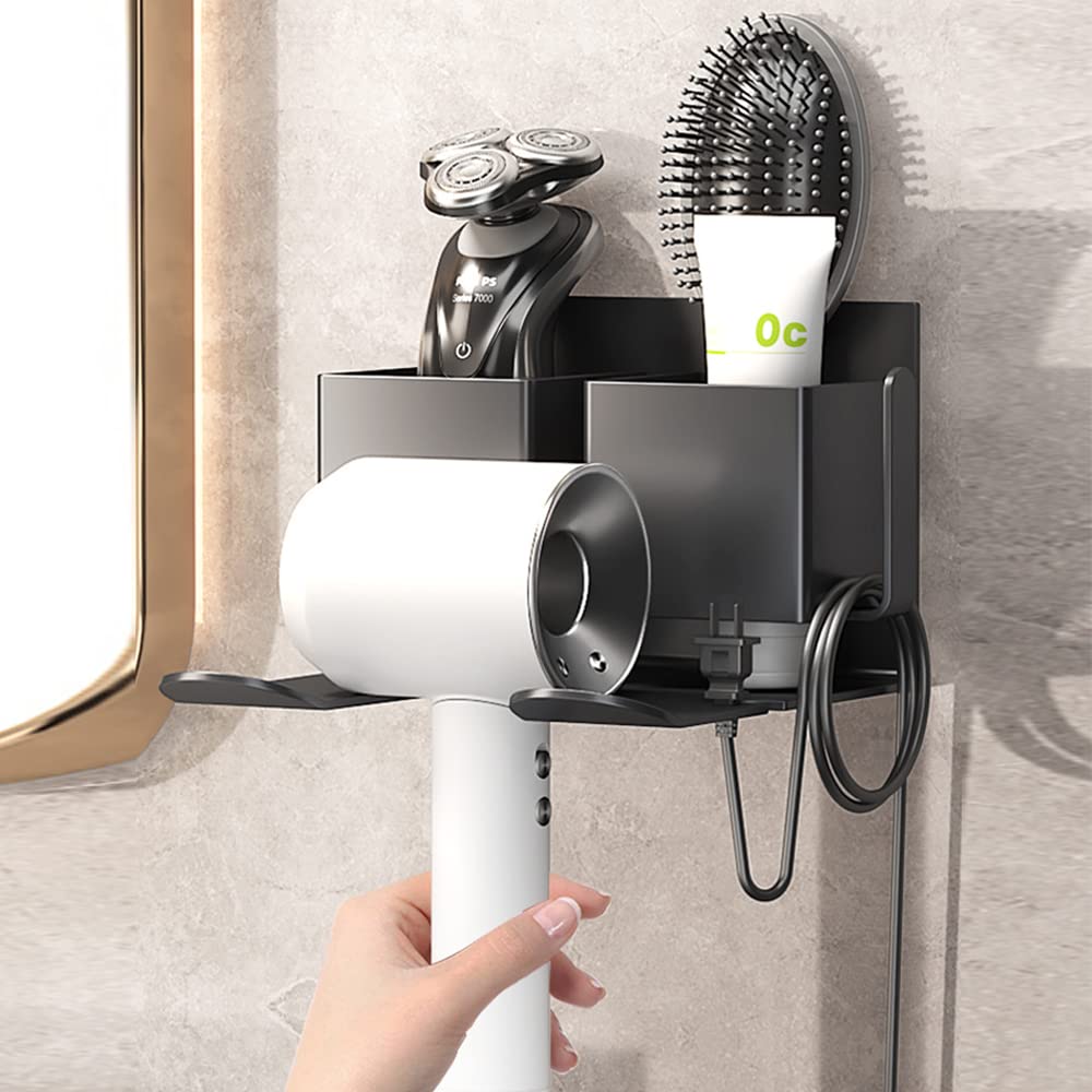 Hosoncovy Universal Hair Dryer Wall Mount Holder with Storage Box