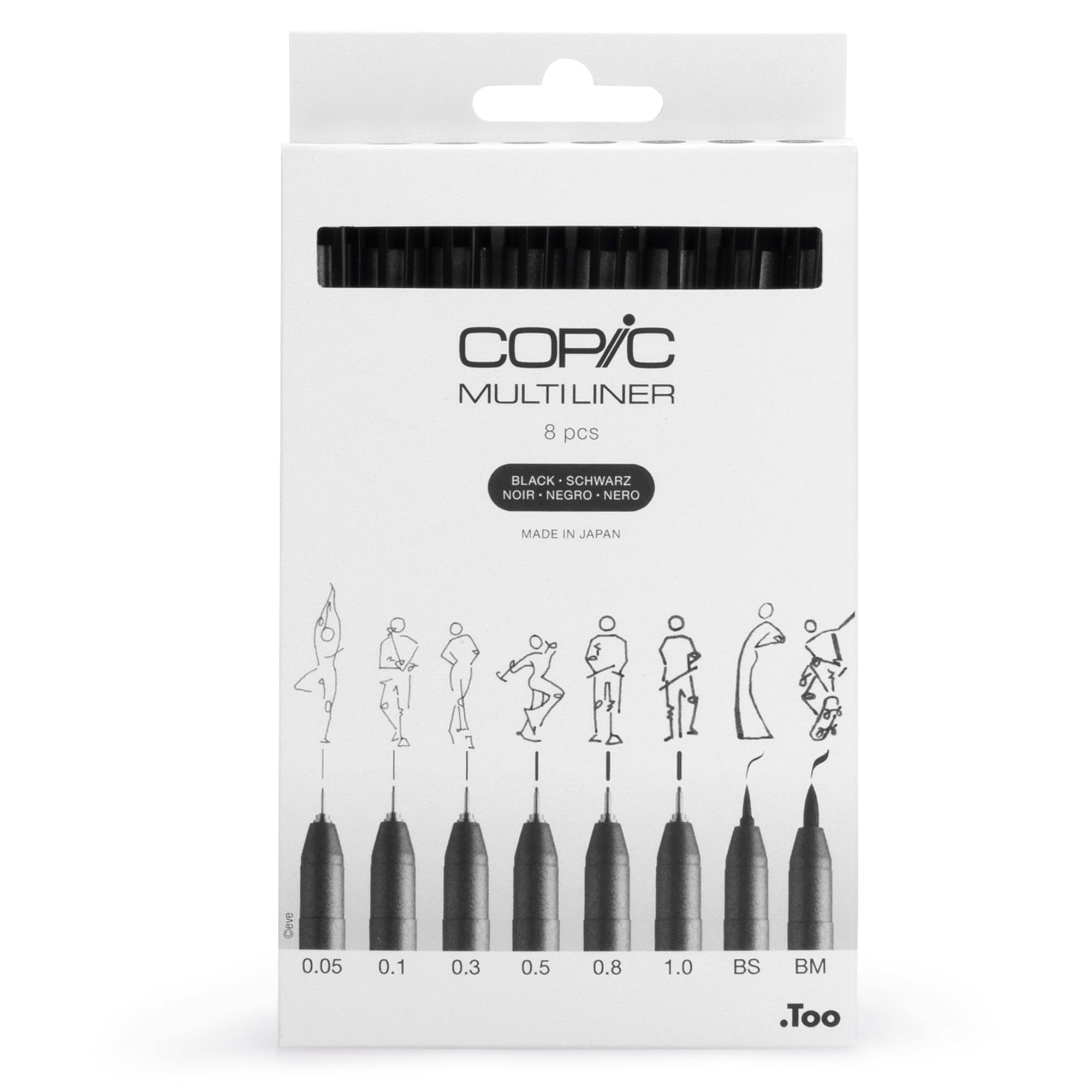 Copic Multiliner Black Fineliner Pens – Set of 8 Archival Ink Pens