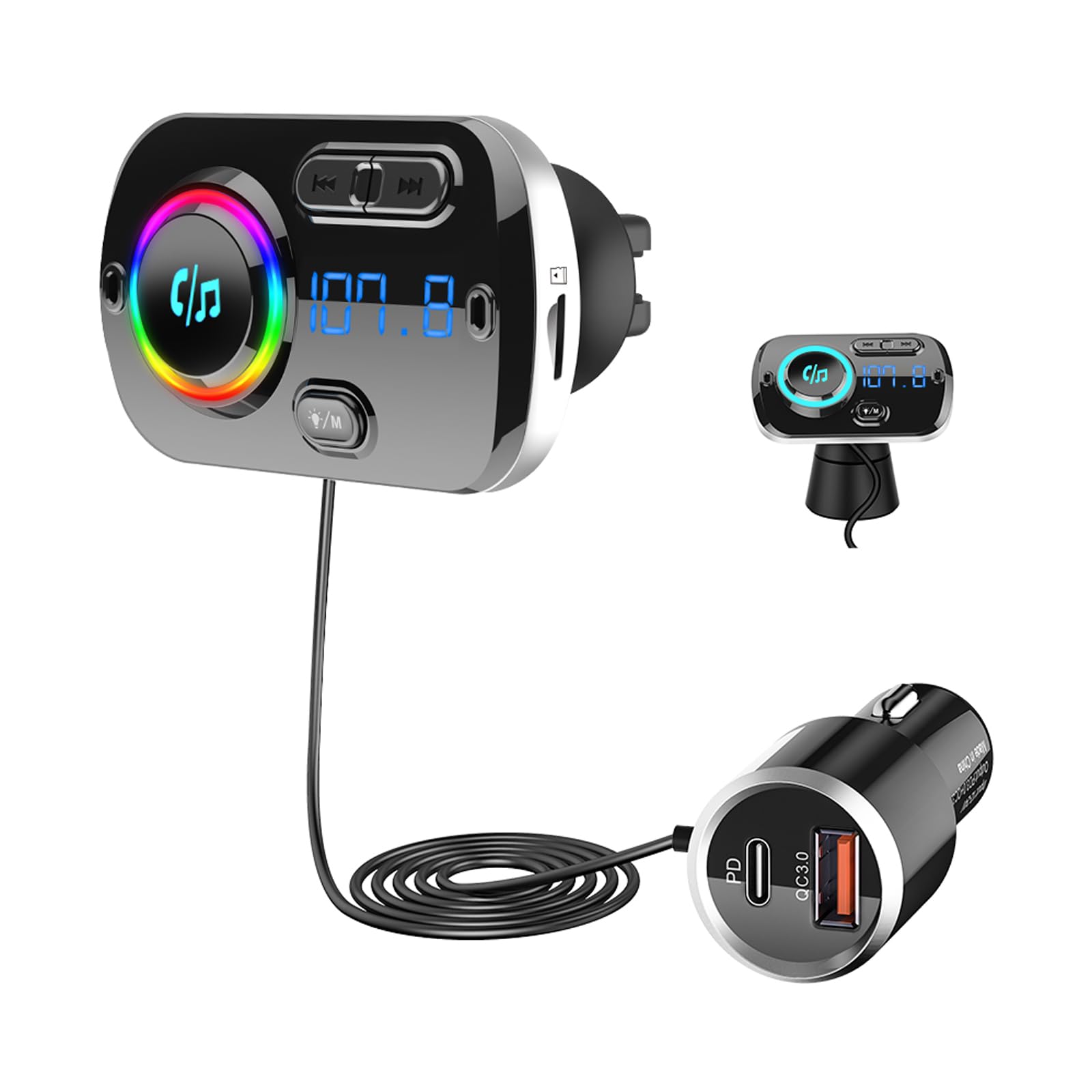 SONRU Bluetooth 5.3 FM Transmitter | 30W PD & QC3.0 Fast Car Charger