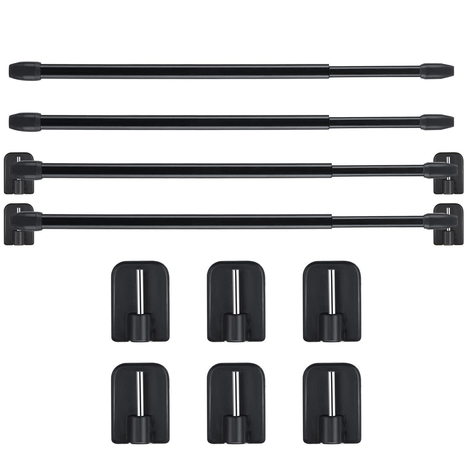 Jetec 4-Piece Extendable Curtain Rod Set with 10 Adhesive Hooks