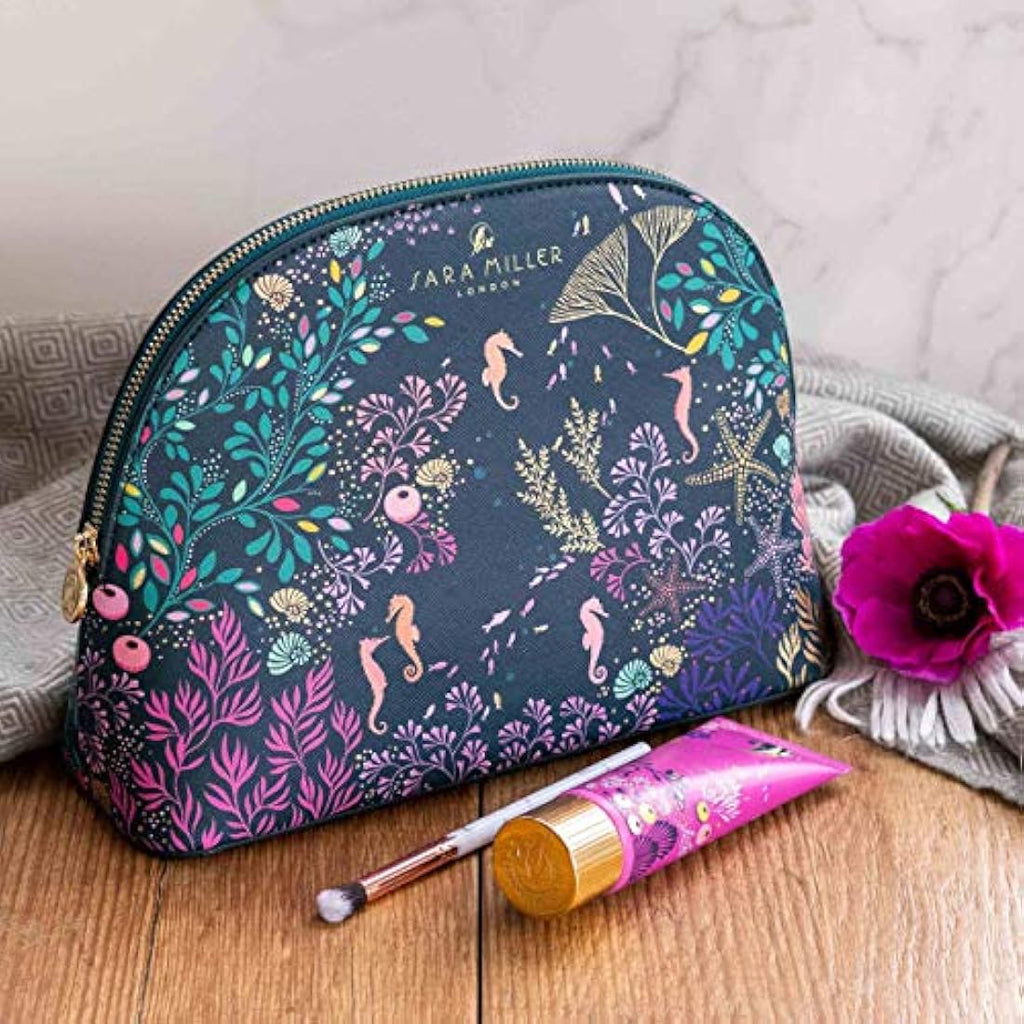 Sara Miller London Vegan Leather Cosmetic Bag | Teal Seascape Wash Bag