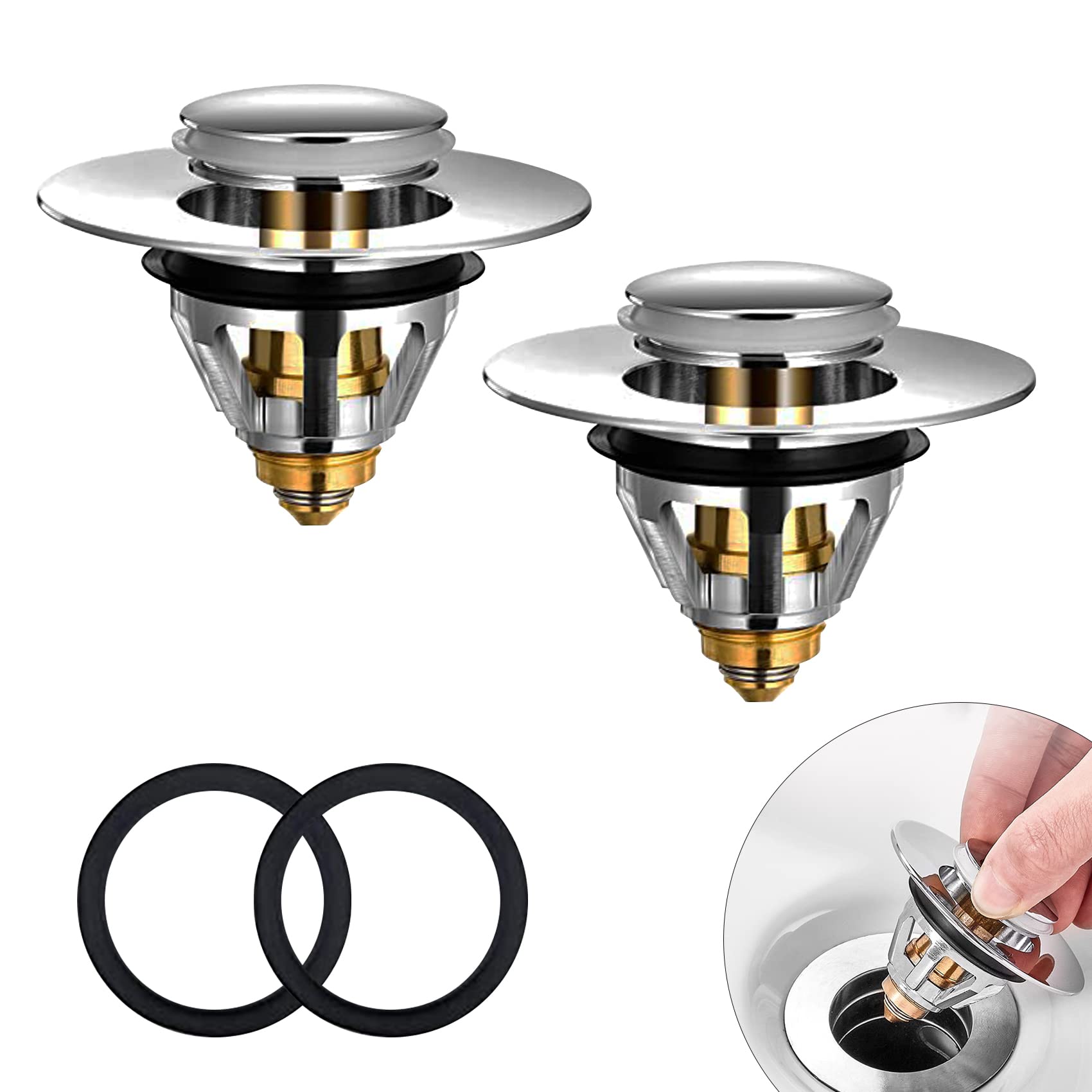 Universal Pop Up Sink Plug – Brass Drain Filter with Basket