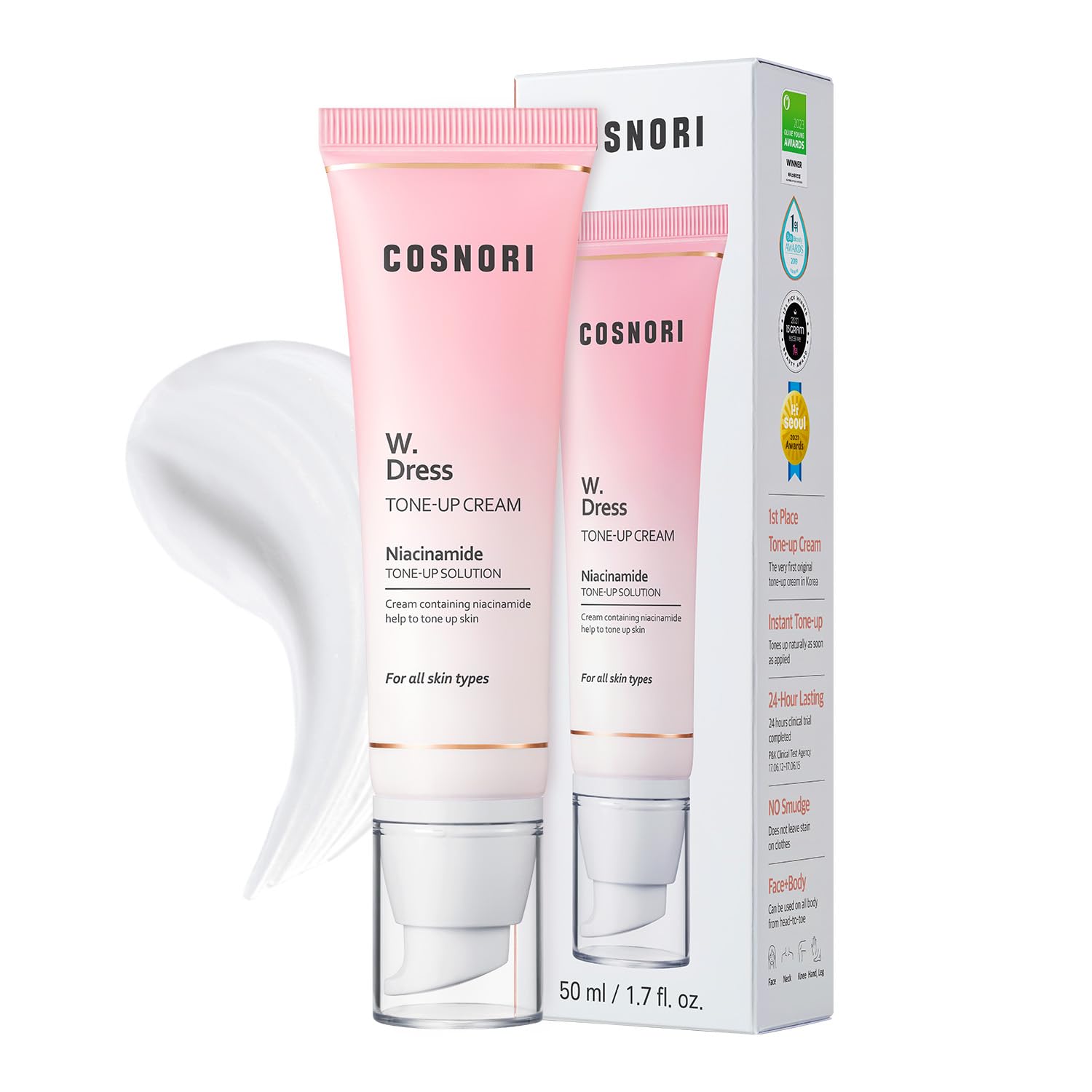 COSNORI Whitening Dress Tone-up Cream – Hydrating Vegan K-Beauty Base