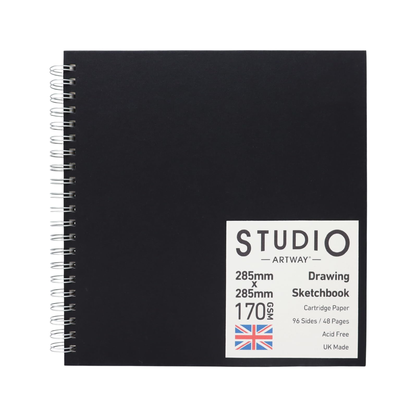 Artway Studio Square Spiral Sketchbook | 285mm 170gsm Black Hardback